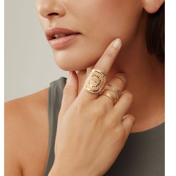 Anna Beck Classic Saddle RIng Womens 9 Two Tone 18K Gold .925 Sterling Silver - Picture 2 of 15